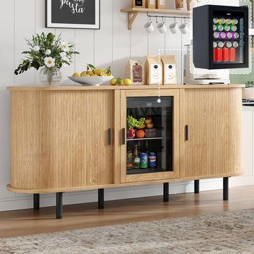 Coffee Bar with Fridge Included, Wine Cabinet, Natural Oak