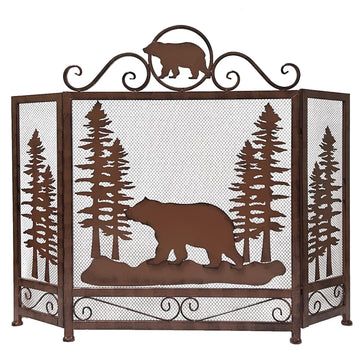 Bear in Forest Metal Fireplace Screen Lodge Cabin
