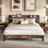 King Bed Frame, Storage Headboard with Charging Station, Solid and Stable, Noise Free, No Box Spring Needed