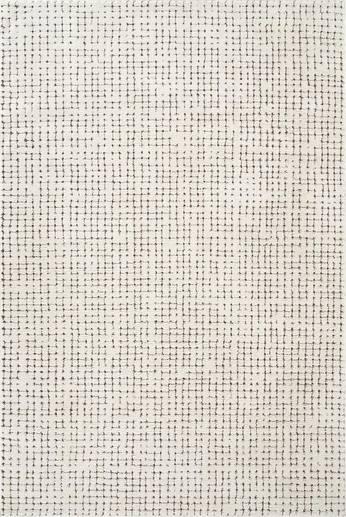 Cream & Brown Area Rug - - Oliver Collection - Textured Checkered Pattern - Non-Shedding, Easy to Clean