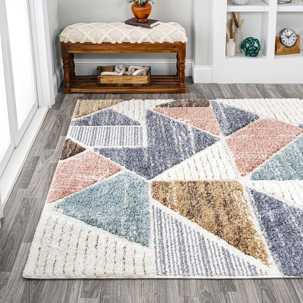 Scandi Colorblock High-Low Area Rug 3X5 Multi, Modern Indoor Rug