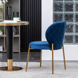 Amoa Contemporary Golden Metal Legs with Velvet Upholstered Dining Chairs Set of 2, Blue