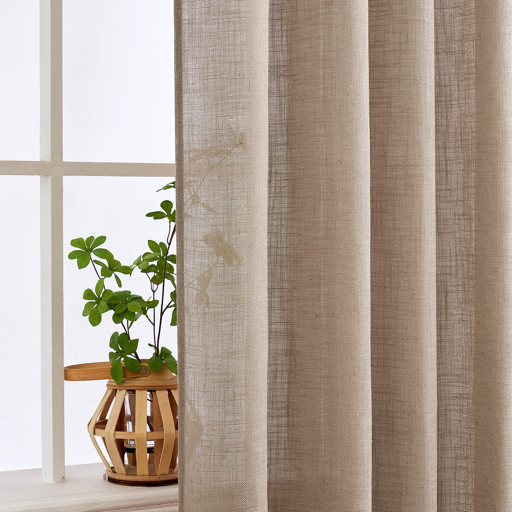Taupe Linen Curtains 52x108 Inch Long Living Room Decor
