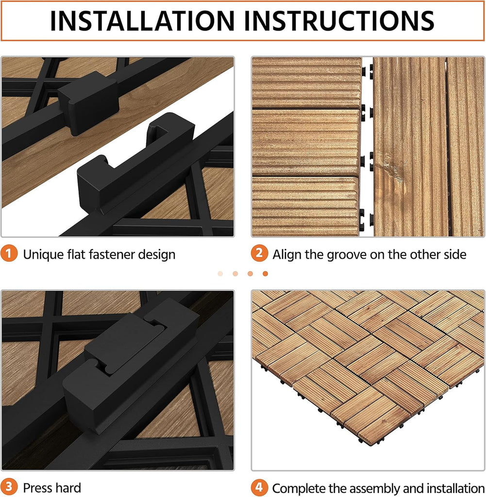 Patio Tiles Wooden Interlocking Deck Tiles 27PCS Garden Floor 12"x12"Indoor Outdoor Composite Decking for Porch