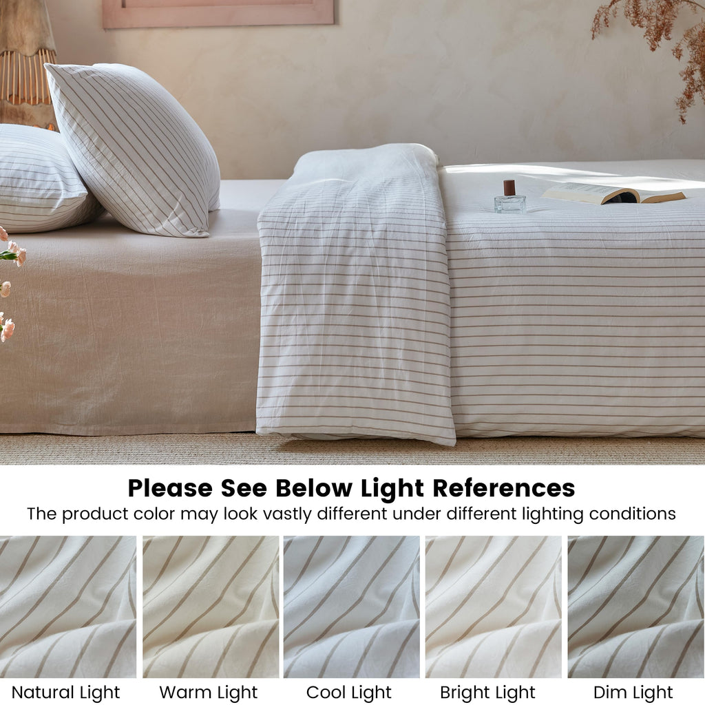 100% Washed Cotton Striped Duvet Cover Set 3 Pieces (1 Duvet Cover 88"x92", 2 Pillow Shams) Breathable