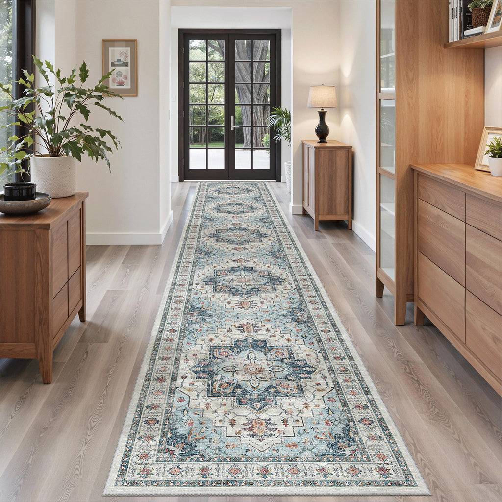 Hallway Runner Rug 2'6''x14' Kitchen Runners Vintage, Blue