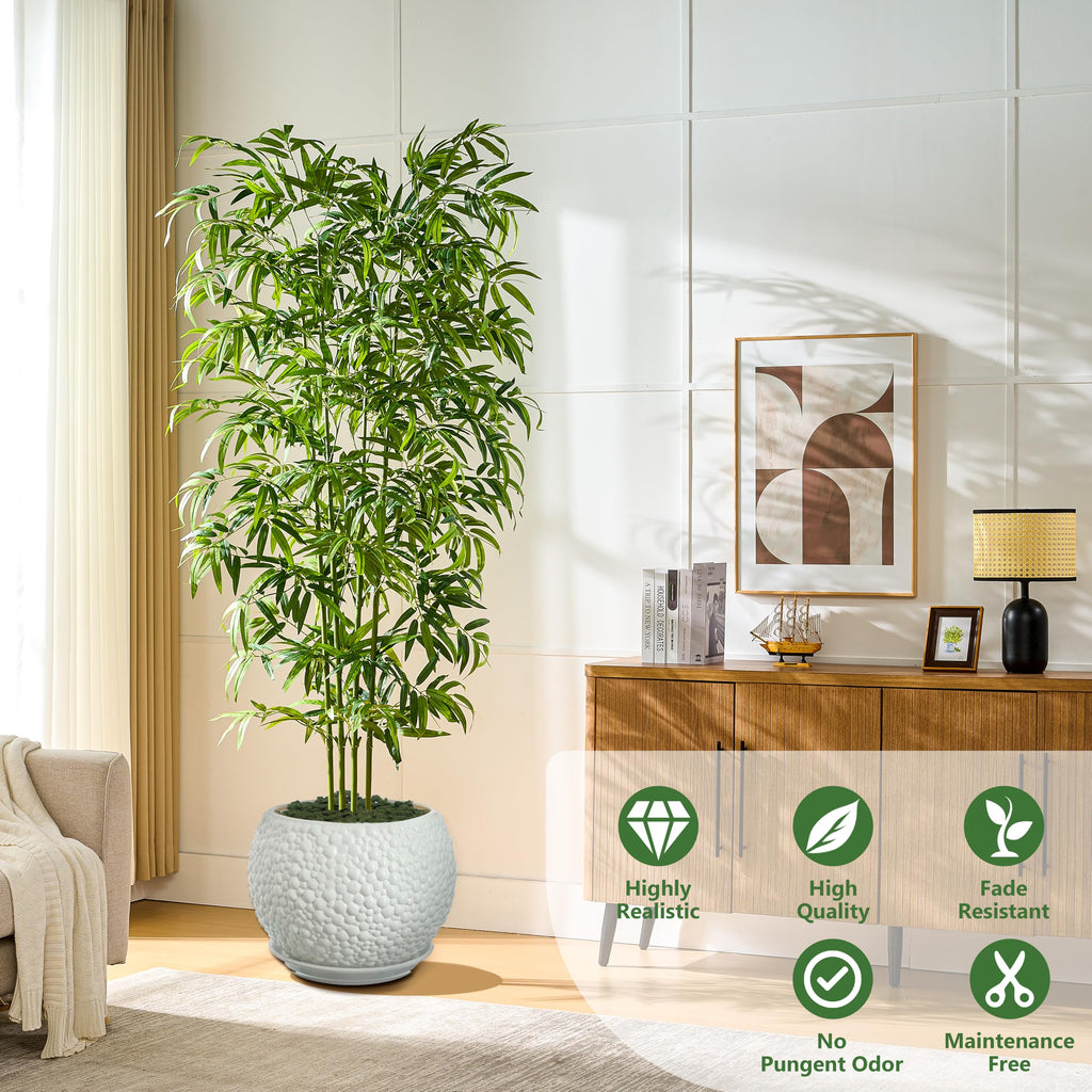 Artificial Tree Fake Plants, Artificial Bamboo Tree 7FT Tall in White Potted, Artificial Tree Indoor Decor Bamboo