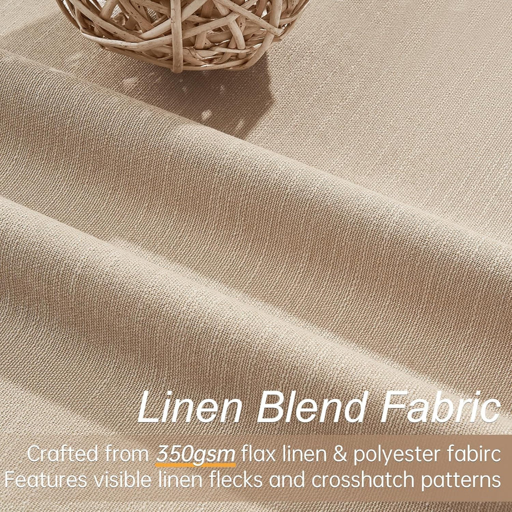 Light Taupe Blackout Textured 90 Inch Long Linen Blend Curtain Draperies Pinch Pleat Back Tab with Hooks Energy