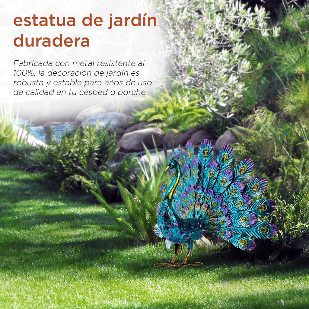 23" Tall Outdoor Metal Peacock Statue, Multicolor