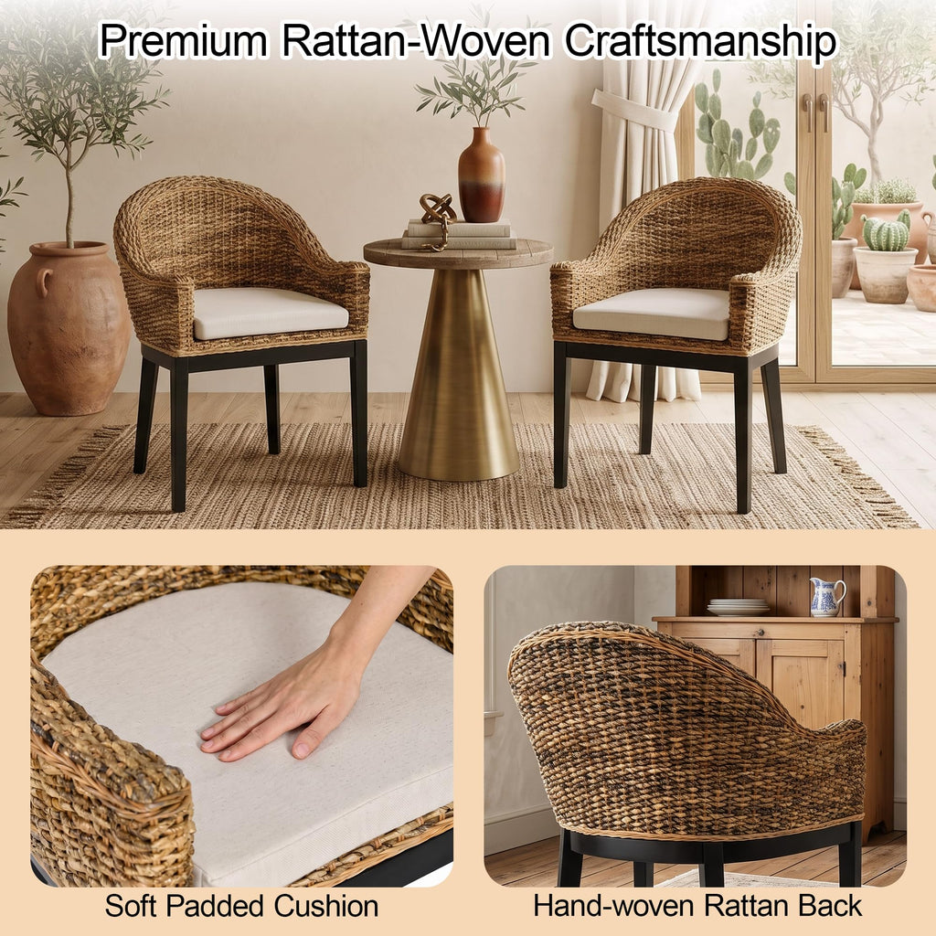 Rattan Accent Chair, Modern Armchair with Natural Rattan Armrest