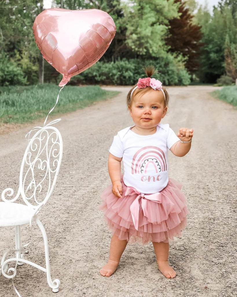 1st First Birthday Baby Girl Tutu Outfit - Onederful - Rainbow Rose Boho Chic - Long & Short Sleeve