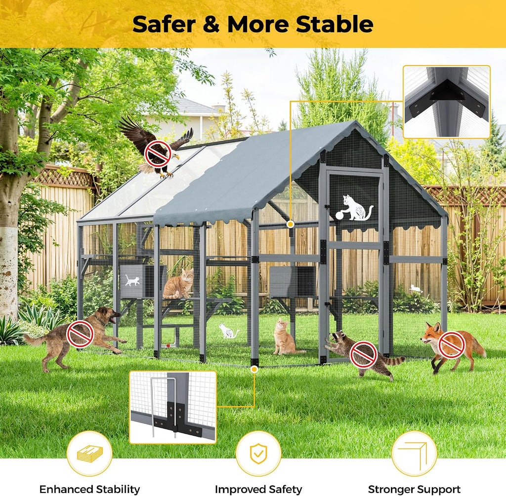 110" Catio Outdoor Cat Enclosure with Full Waterproof Roof