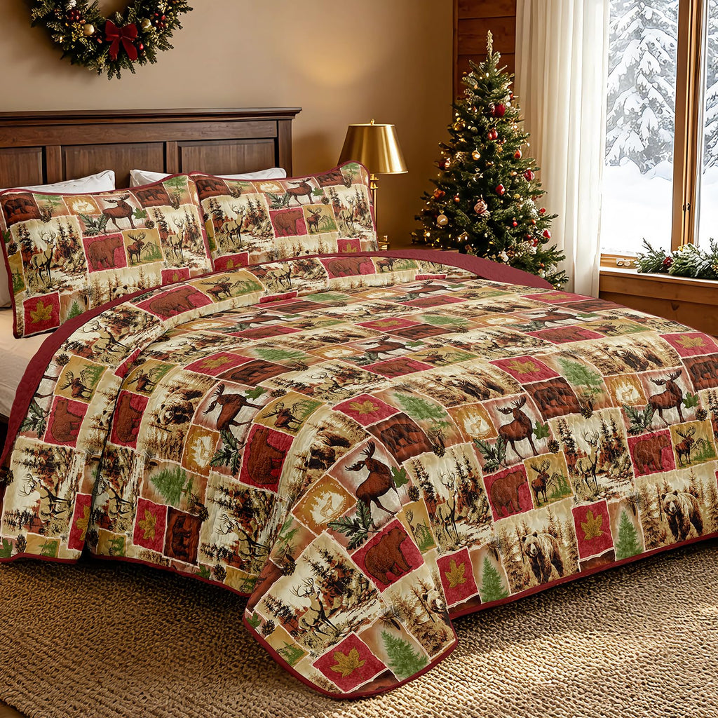 Christmas Quilts King Size, Rustic Patchwork Bedding Set