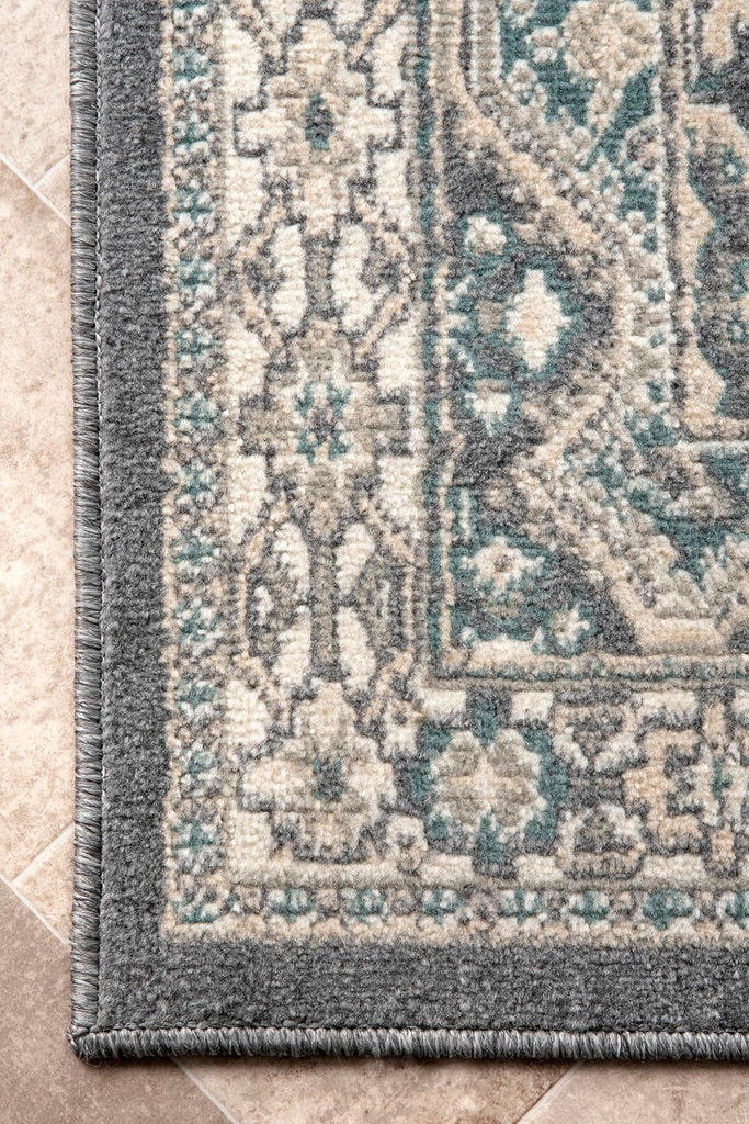 12' x 15' Becca Traditional Tiled Area Rug, Charcoal, Faded Transitional Design, Stain Resistant
