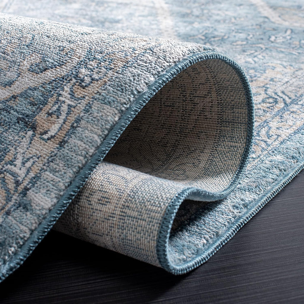Victoria Area Rug - 10' x 14', Blue & Grey, Vintage Traditional Distressed Design, Non-Shedding & Easy Care