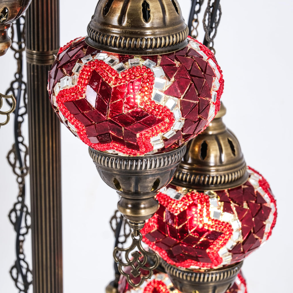 Turkish Mosaic Floor Lamp, 5 Globe Boho Lighting, Red