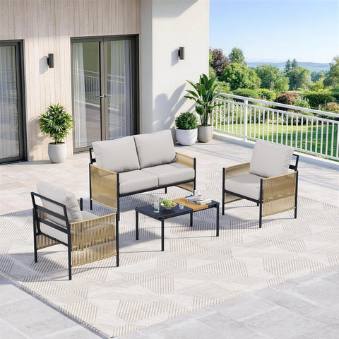Aluminum Outdoor Patio Furniture Set, 4 Seats Outdoor Sectional with Coffee Table