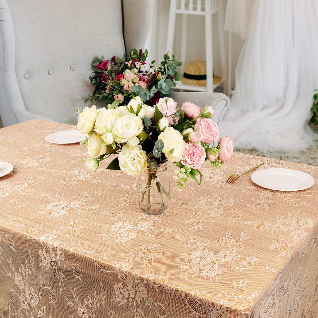 2 Pcs Ivory Lace Tablecloth 60 X120 Inches Vintage Tablecloth Sheer Overlay Rectangle Floral Embroidered Lace Table