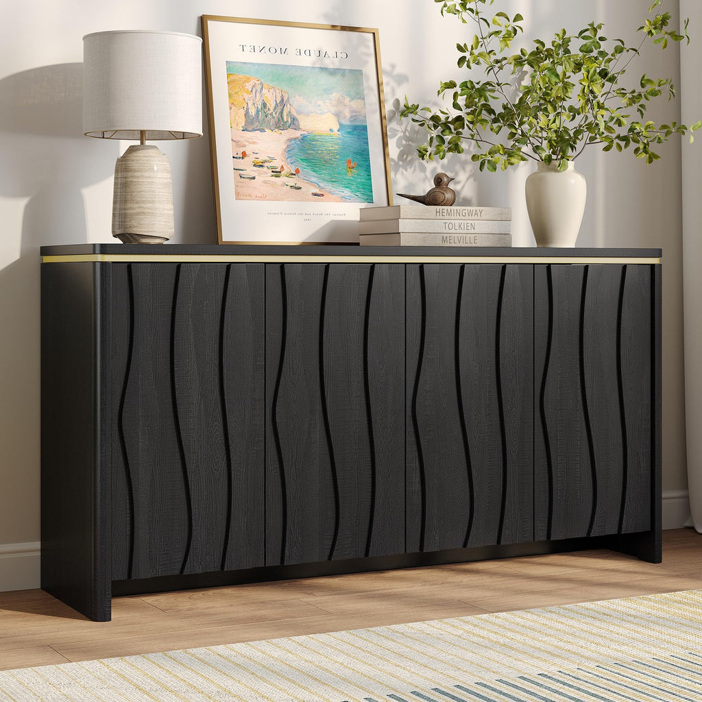 Fluted Buffet Cabinet with Storage, Kitchen Coffee Wine Bar Cabinet