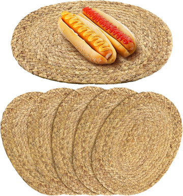 Jute Woven Placemats Natural Braided Placemats, Oval - Set of 6