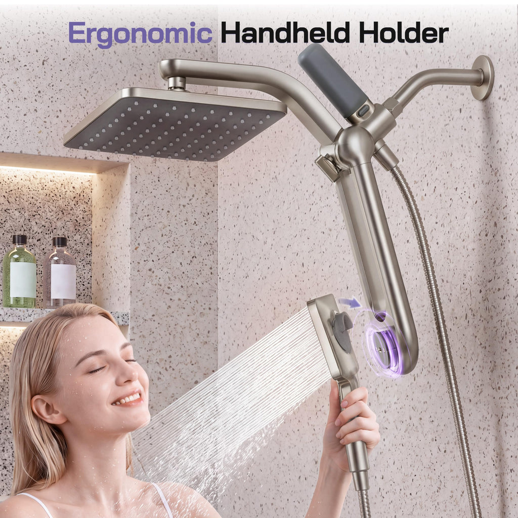High Pressure Filtered Shower Head with Handheld Combo, Nickel