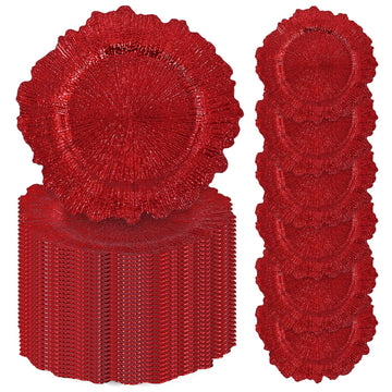 50 Pcs Red Charger Plates Bulk, 13" Reef Plate Chargers