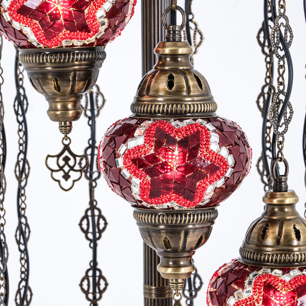 Turkish Mosaic Floor Lamp, 5 Globe Boho Lighting, Red