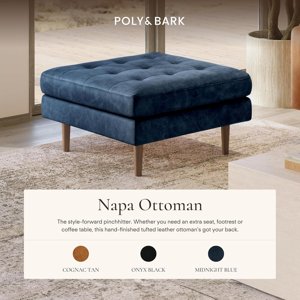 Napa Ottoman in Full-Grain Semi-Aniline Italian Tanned Leather in Midnight Blue