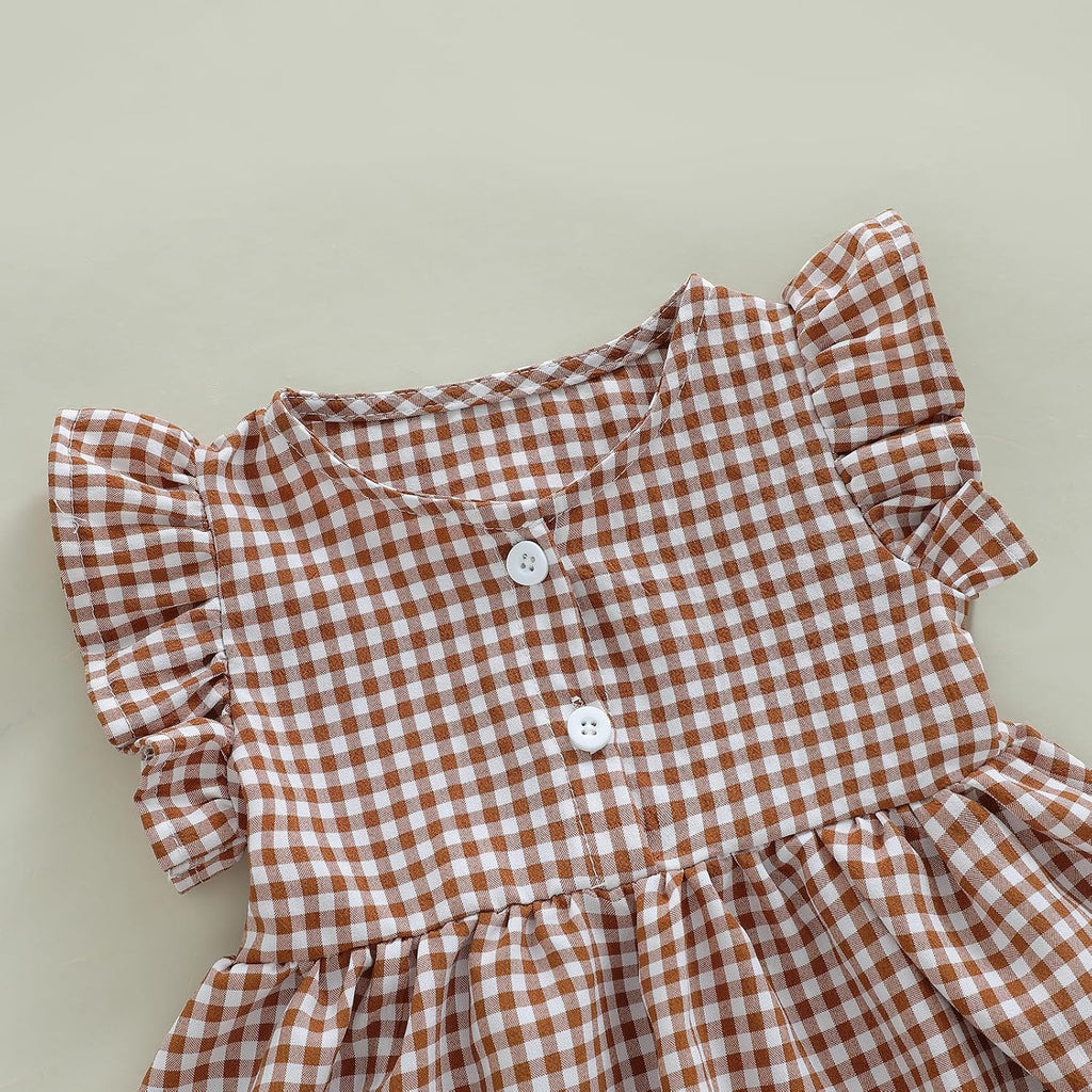 Toddler Baby Girl Clothes Plaid Ruffle Sleeveless Tops with Bloomer 2PCS