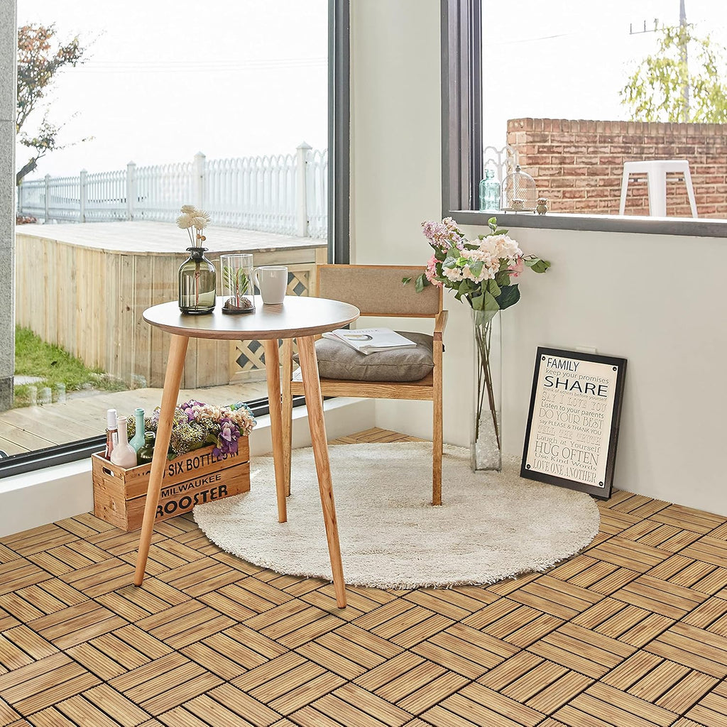Patio Tiles Wooden Interlocking Deck Tiles 27PCS Garden Floor 12"x12"Indoor Outdoor Composite Decking for Porch