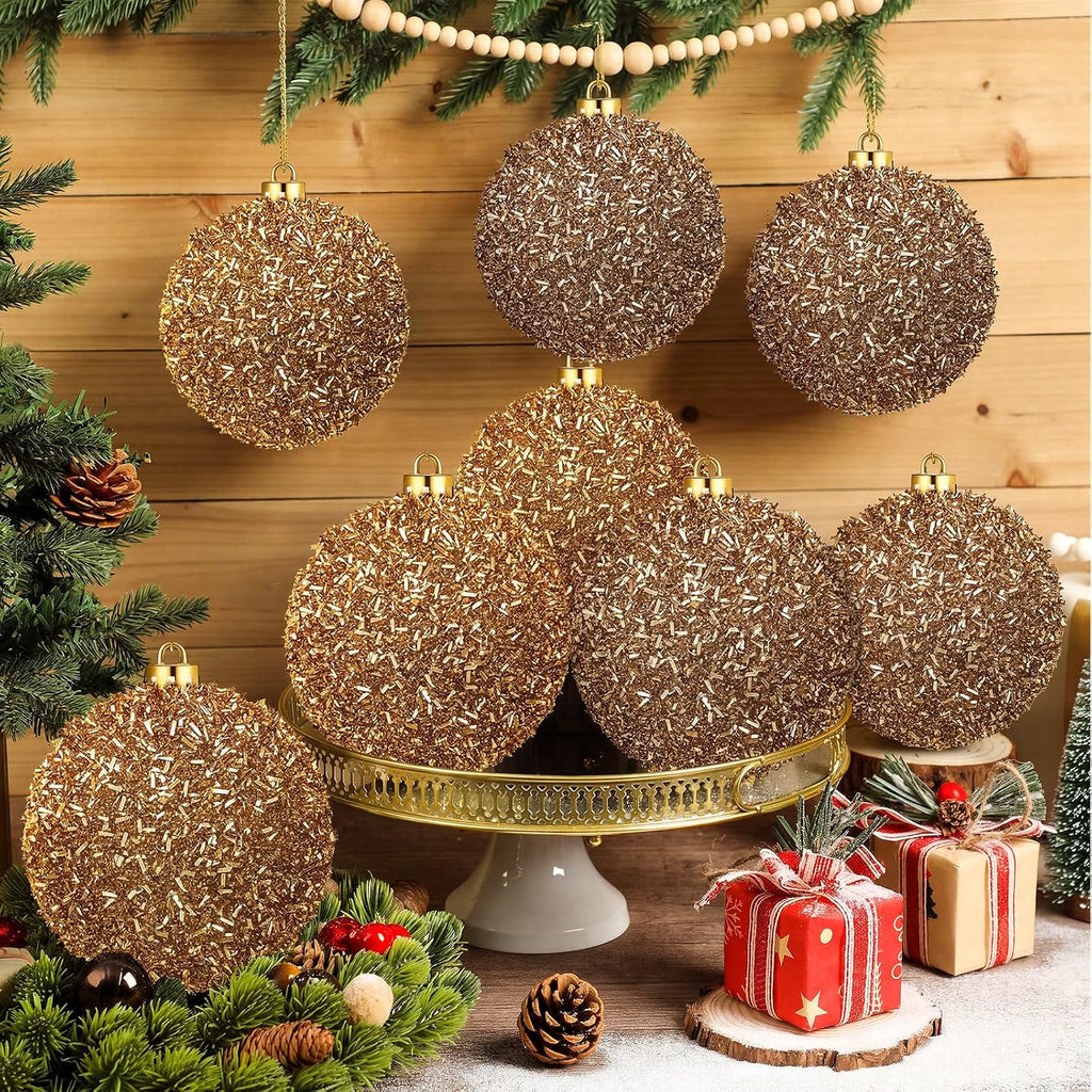 8 Pack 6" Large Christmas Ball Ornament Outdoor Glitter Sequin Decor