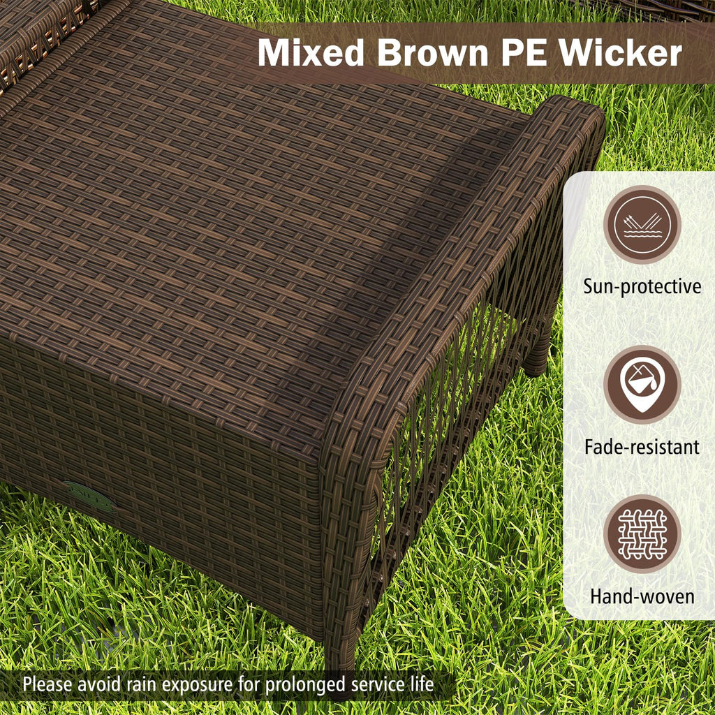 2 Pieces Wicker Outdoor Ottoman with Removable Cushions