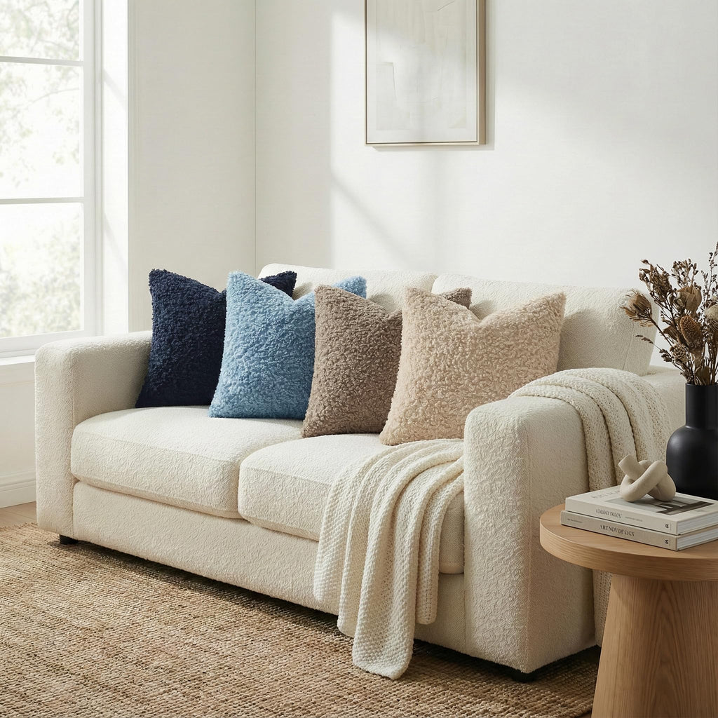 Sherpa Throw Pillow Covers 20x20 Set of 2 Neutral Oatmeal