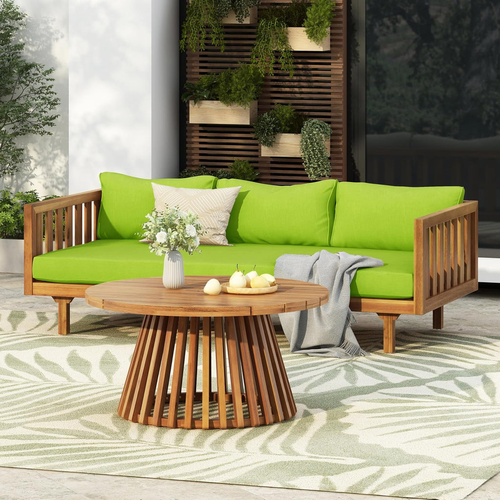 Claremont Patio Sofa and Coffee Table Set, 2 Piece Outdoor Patio Furniture Set with Cushion, Acacia Wood 3 Seater
