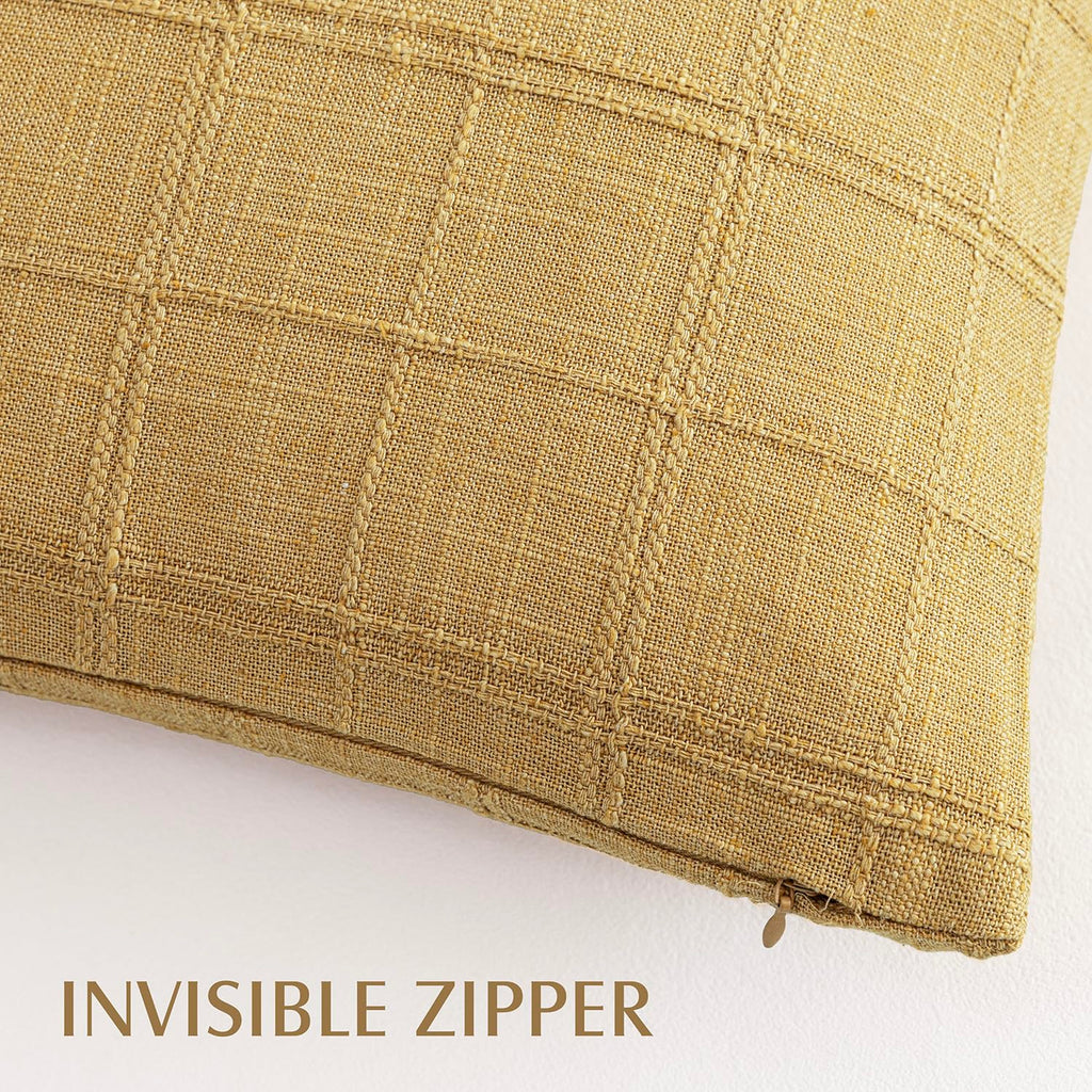 Set of 1 Decorative Linen Check Throw Pillow Cover Neutral Long Body Lumbar Cushion Cover Farmhouse Vintage Boho Home
