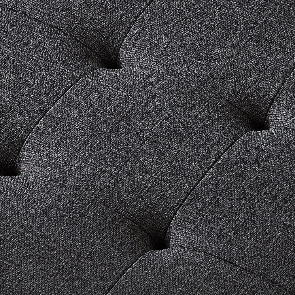 Large Rectangular Upholstered Tufted Linen Fabric Ottoman Bench, Padded Bench with Solid Wood Shelf-Charcoal