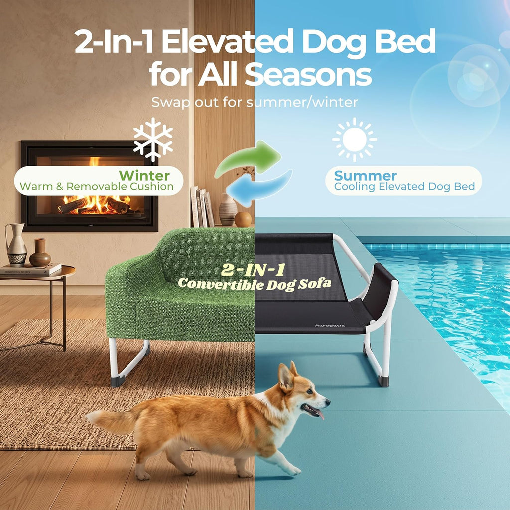 Elevated Dog Bed with Bolster Cushion, 2-in-1 Dog Cot for Medium Dogs