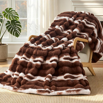 Faux Rabbit Fur Throw Blanket, Plush Fuzzy Blanket, 60" × 80", Brown | 850GSM Thick Warm Fluffy Blanket for Couch