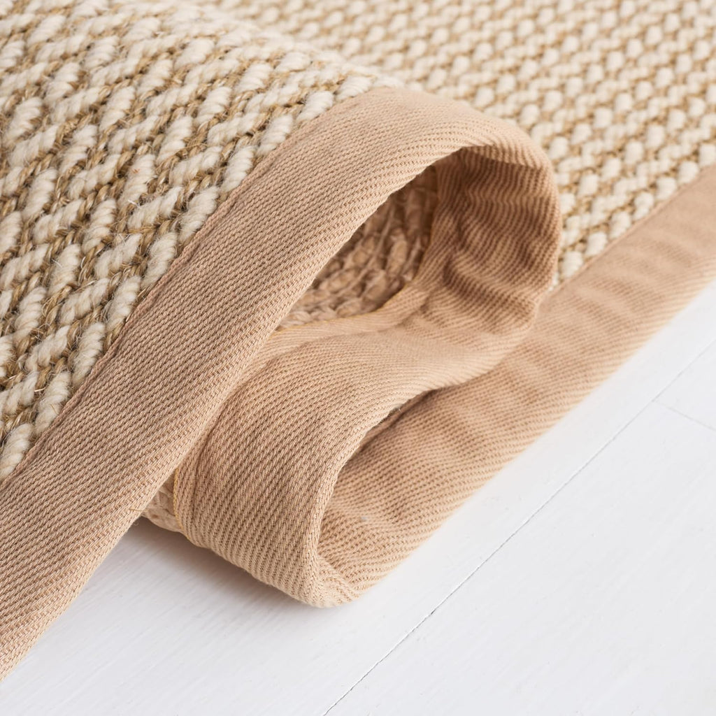 Area Rug 3x5 - Natural Fiber Collection - Beige, Sisal & Wool, Woven Design with Border (NF475B)