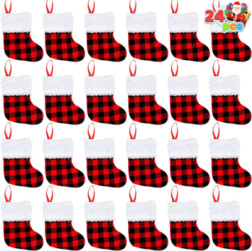 5" Mini ,Red Black Plaid Xmas Stockings Decoration, Party Favors and Holiday Season Supplies - Set of 12