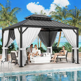 10'x12' Outdoor Hardtop Gazebo, Aluminum Patio Gazebo with Galvanized Steel Double Roof