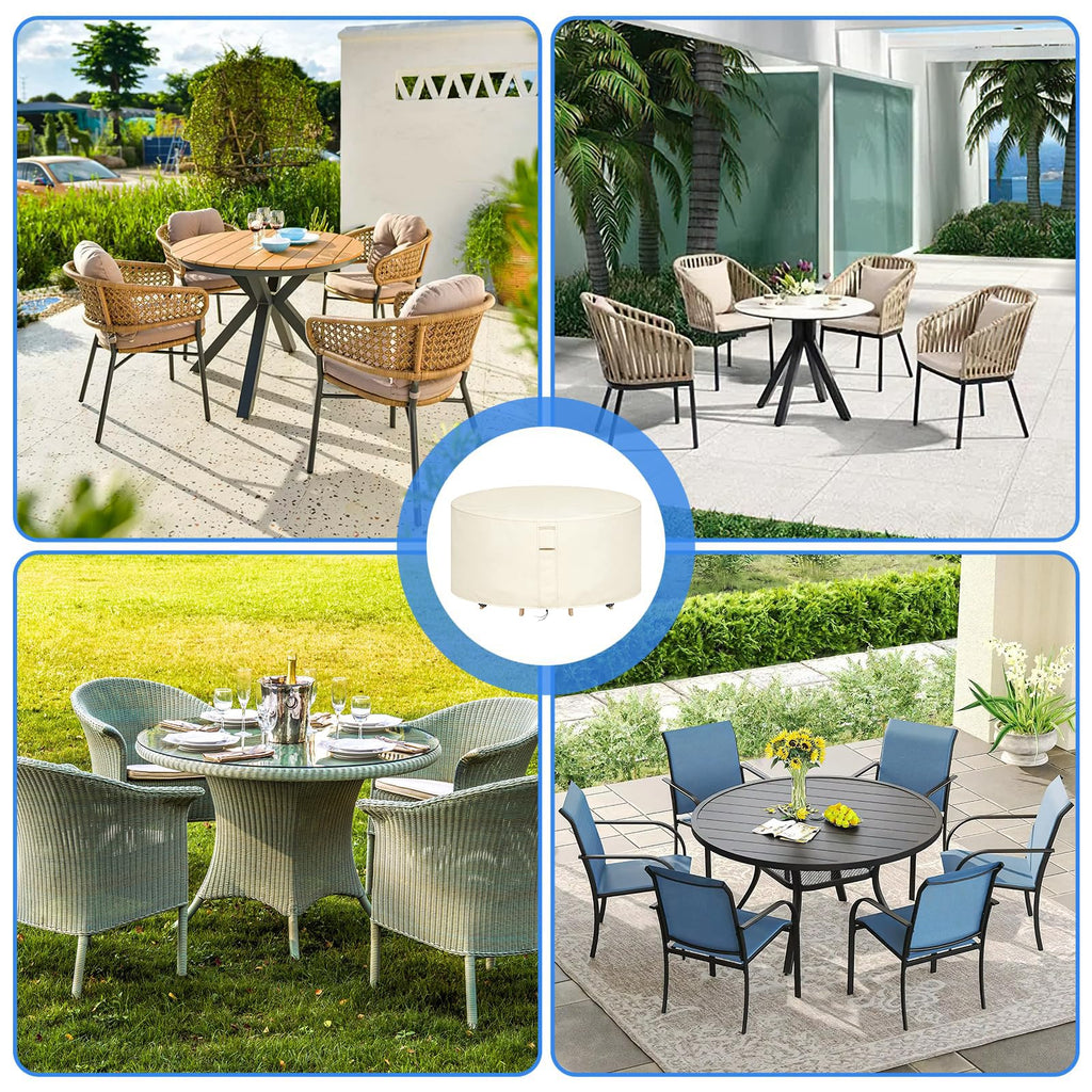 Round Patio Furniture Covers Waterproof, 96"Dia x 36"H, Beige