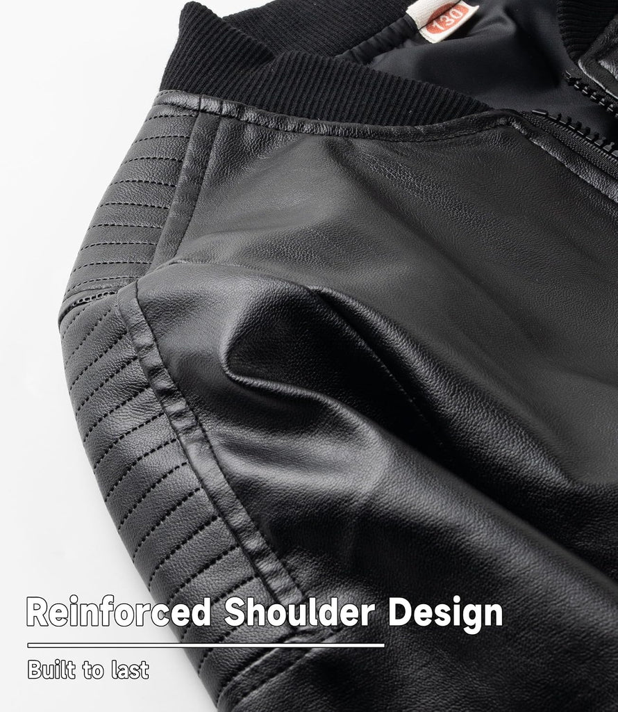 Boys Faux Leather Jacket, Motorcycle Bomber Coat Retro Style