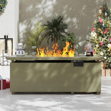 51 Inch Outdoor Fire Pit Table, 50,000BTU Rectangle Propane Fire Pit with Sliding Tank Holder, Glass Wind Guard, Dust Cover, Removable Lid, CSA