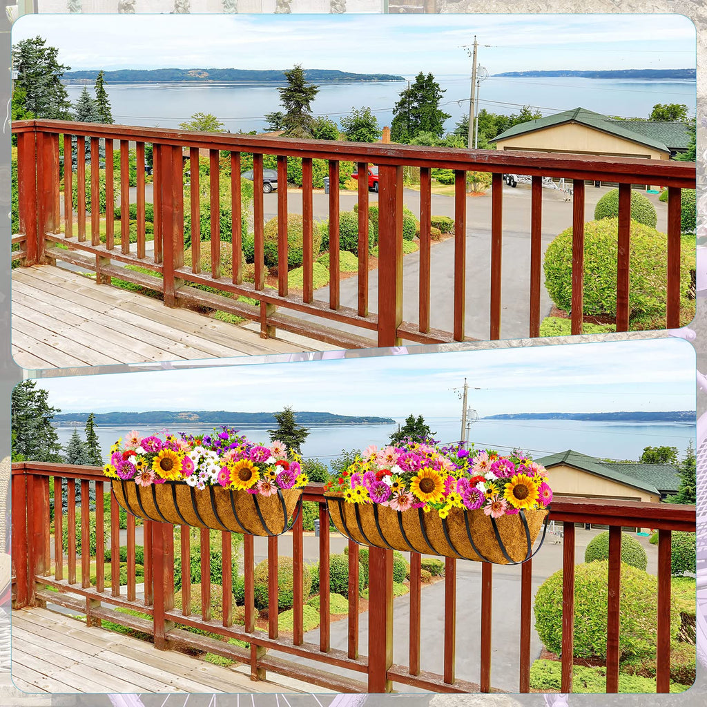 2 Pieces Railing Planter Boxes, 36 Inches Window Box Planters with Coco Liner and Adjustable Brackets for Deck Porch