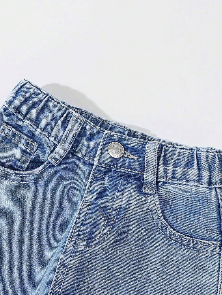 Toddler Girl's Wide Leg Elastic Waist Button Baggy Jeans