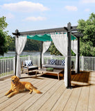 10x10 ft Aluminum Pergola, Outdoor Metal Gazebo with Adjustable Canopy, Reinforced Frame Outdoor Shelter for Backyard, Patio, Garden and Deck - Blue with Curtains and Mosquito Netting