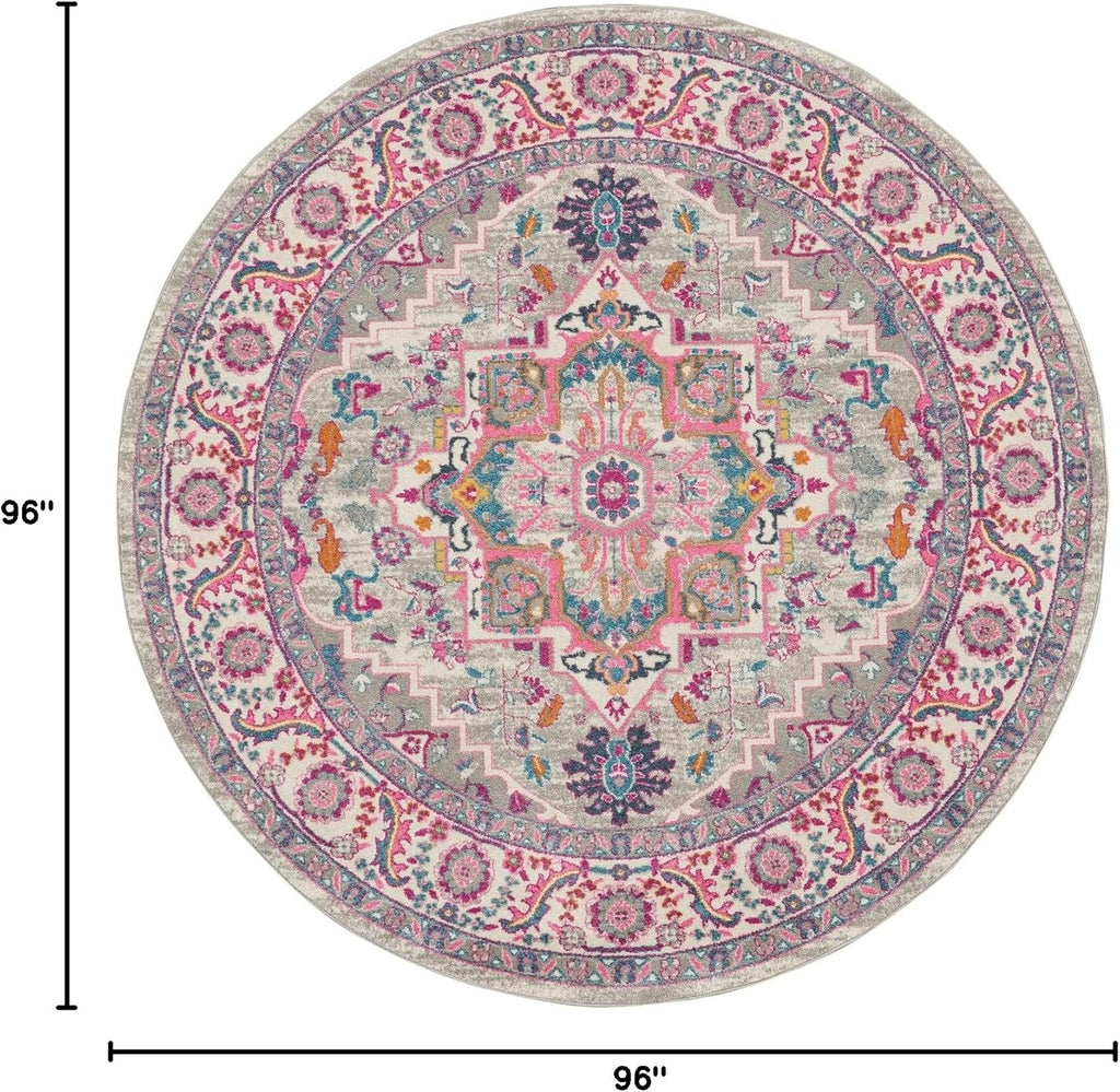 Home Passion Light Grey Pink 8' x Round Area Rug - Easy Clean, Non Shedding, Bed Room, Living Room, 