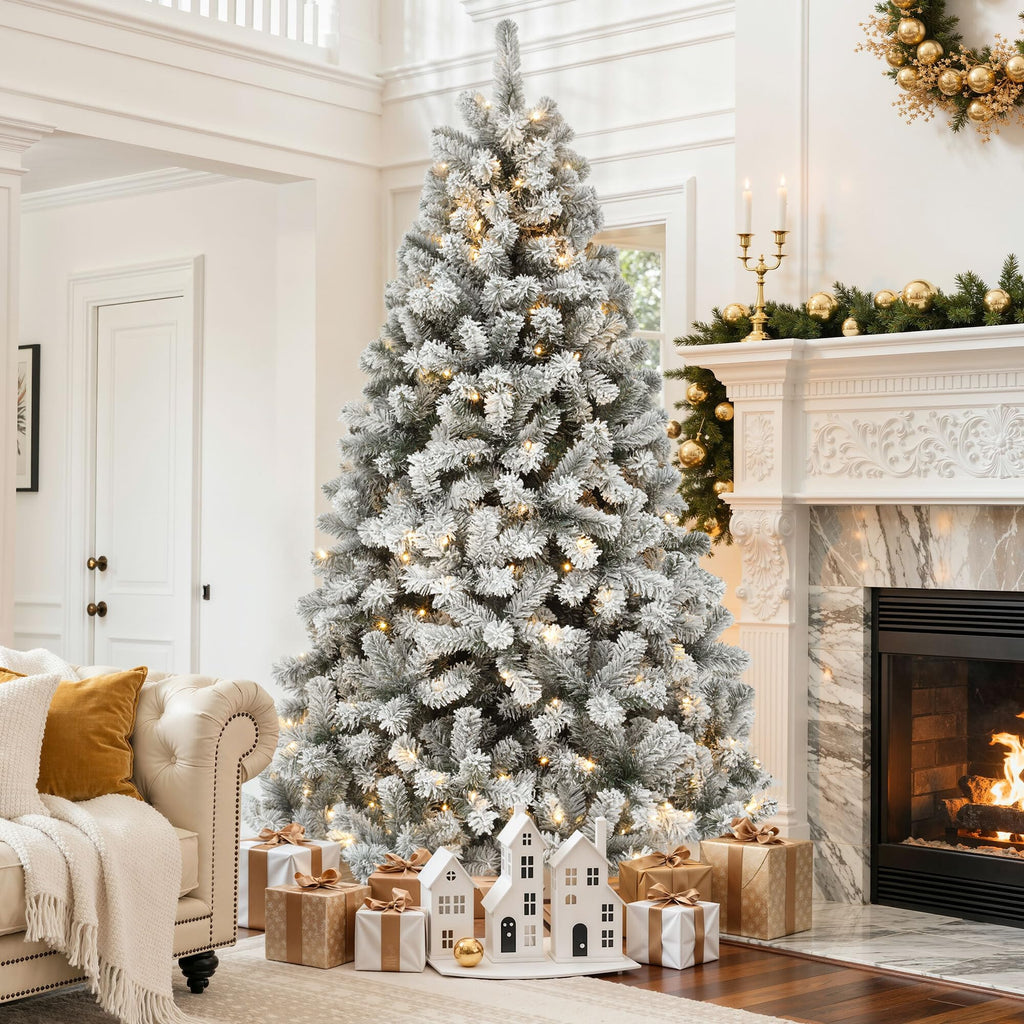 6FT Prelit Flocked Artificial Christmas Tree with Magic Wand, 936 Tips