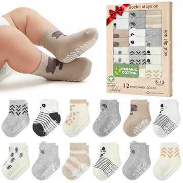 Organic Cotton Blend 12 Pairs Warm Baby Socks Boys Non Slip Gift